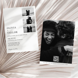 Invitation Monochrome Classic Photo Collage QR Code Mariage