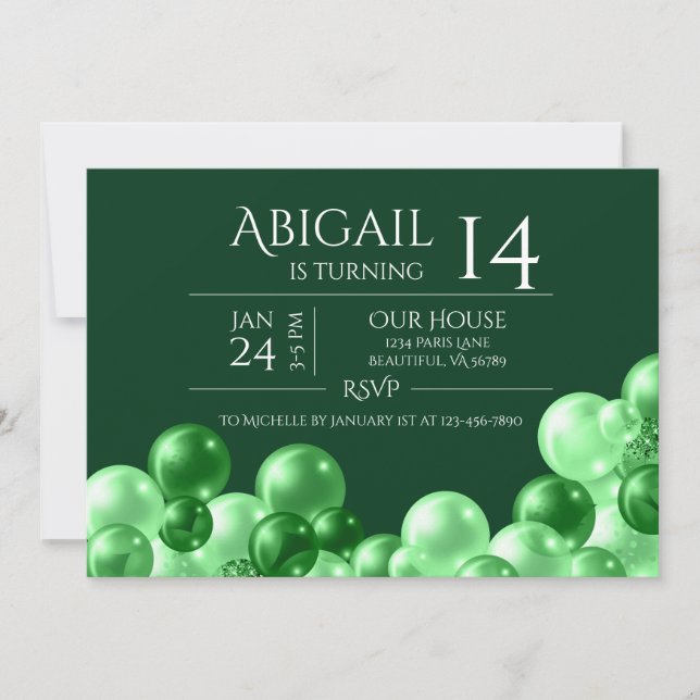 Invitation Monochrome Green Balloon Arch Anniversaire moderne (Devant)