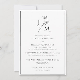 Invitation Monochrome minimaliste Élégant Mariage Monogramme