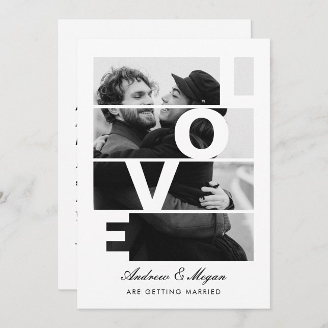 Invitation Monochrome Simple Elegant Love mariage photo (Devant / Derrière)