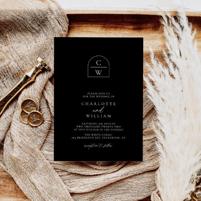 Invitation Monogram Arch Moderne Simple Mariage noir (Créateur téléchargé)