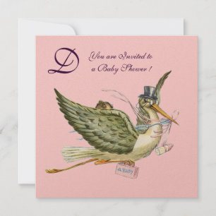 Invitation MONOGRAM BABY SHOWER, or métallique