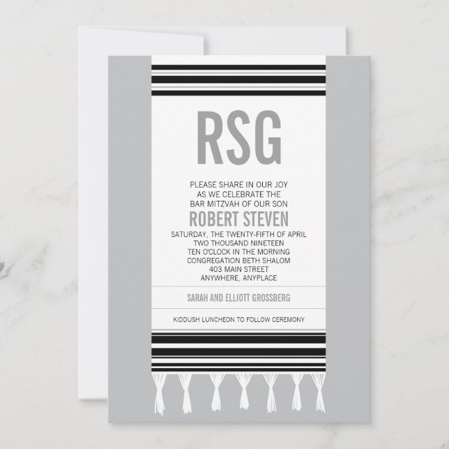 Invitation Monogram Black Tallit Bar Mitzvah (Devant)