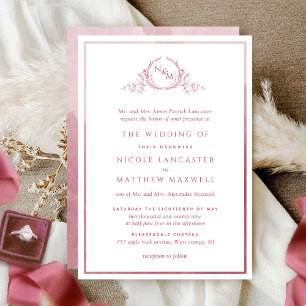 Invitation Monogram Burgundy Watercolor Wedding