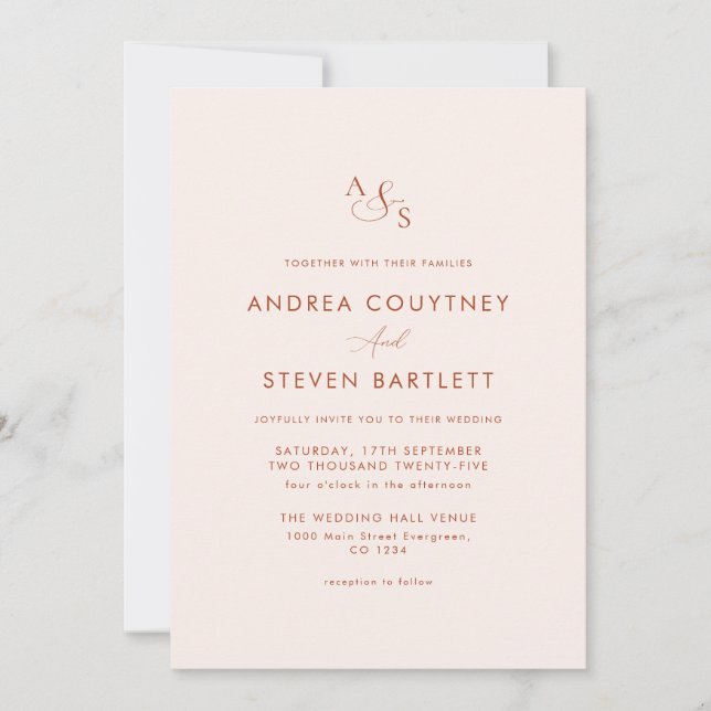 Invitation Monogram Cream et Mariage de automne en terre cuit (Devant)