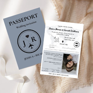 Invitation Monogram Dusty passeport bleu Destination mariage