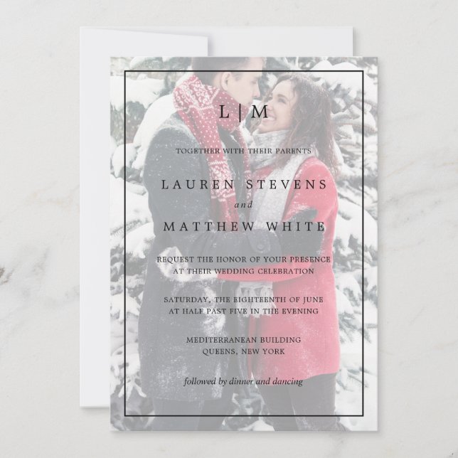 Invitation Monogram Faux Vellum Photo All In One Wedding (Devant)