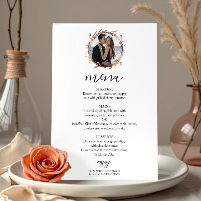 Invitation Monogram Floral Rose Gold Foil Mariage photo Menu (Créateur téléchargé)