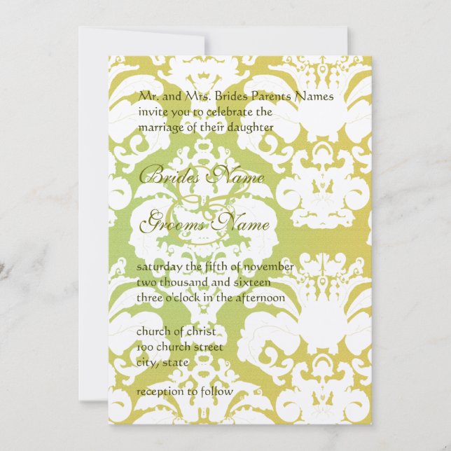 Invitation Monogram Lime Light Gold Mariage damass (Devant)