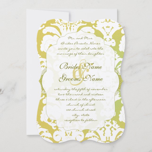 Invitation Monogram Lime Light Gold Mariage damass (Devant)