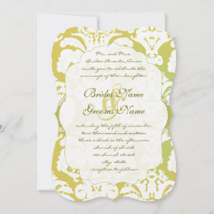 Invitation Monogram Lime Light Gold Mariage damass