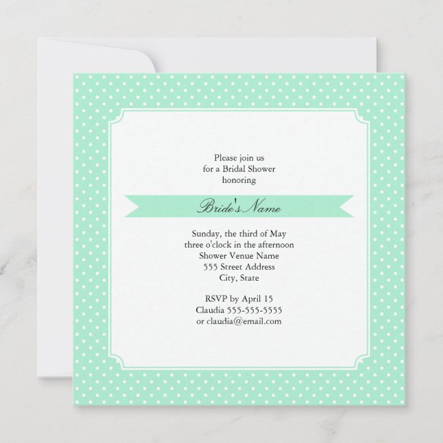Invitation Monogram Magic Mint et blanc Polka Mariage point (Devant)