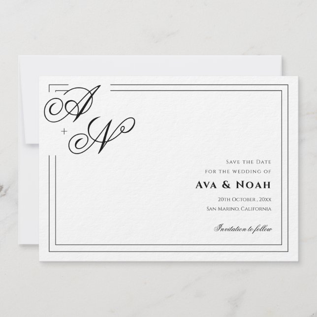 Invitation Monogram Minimal Classic Wedding Save the Date (Devant)