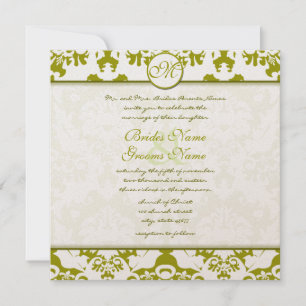Invitation Monogram Olive Lime Mariage damassé