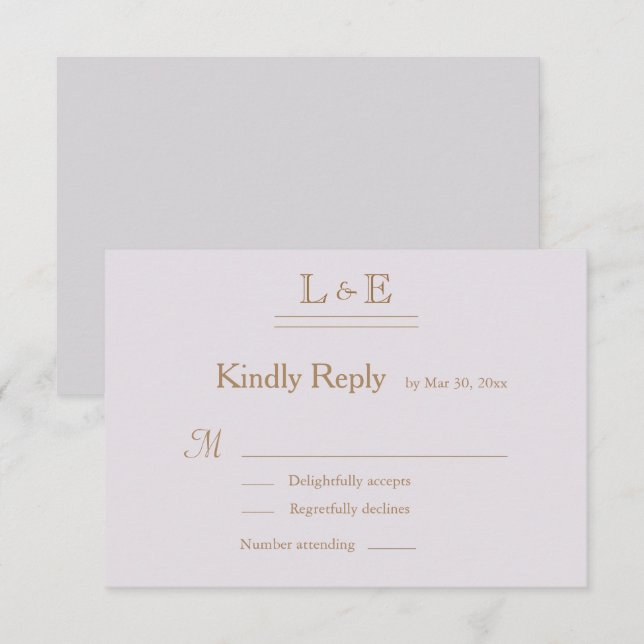 Invitation Monogram Or Lilac Gris Esperluette Mariage RSVP (Devant / Derrière)