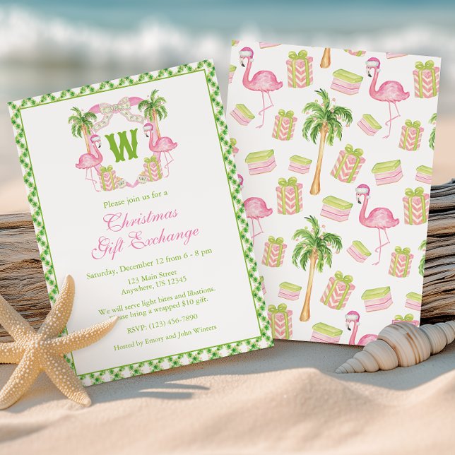Invitation Monogramme à l'aquarelle Crête de flamant rose Noë (Créateur téléchargé)