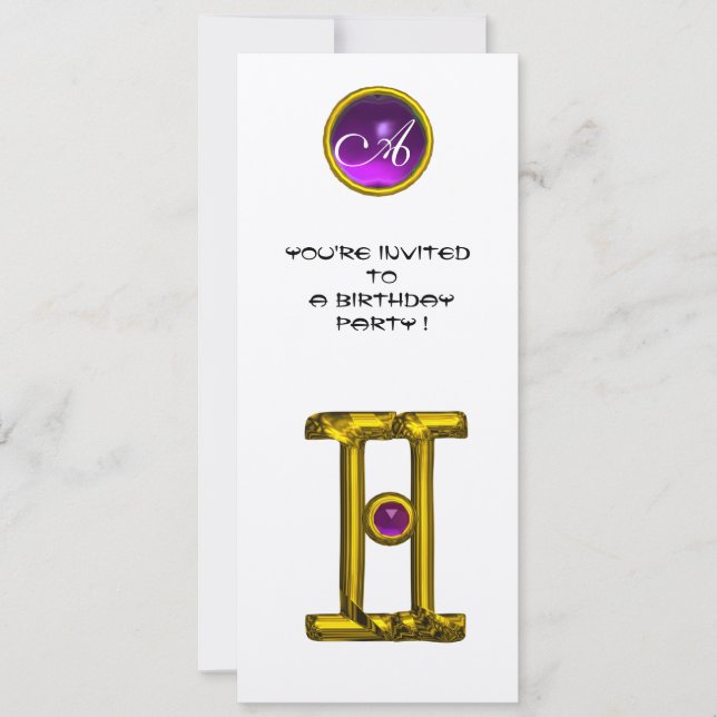 Invitation MONOGRAMME ALEXANDRITE GEMINI, améthyste jaune vif (Devant)