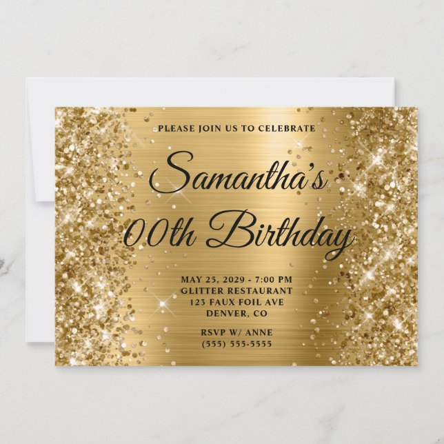 Invitation Monogramme Anniversaire Pailleté Or (Devant)
