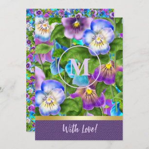 Invitation Monogramme Anniversaire Pansy Violet Fleurs Aquare