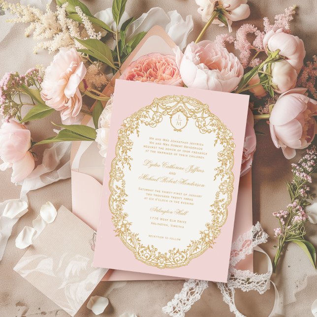 Invitation Monogramme Antique Rose Paris (Créateur téléchargé)