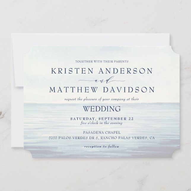 Invitation Monogramme Aquarelle Océan Ancre nautique Mariage (Devant)