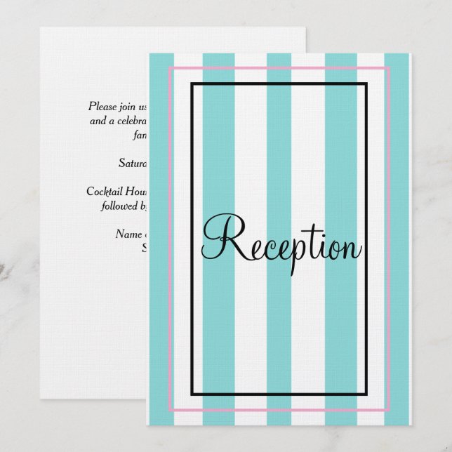 Invitation Monogramme argenté bandes bleues blanches roses ré (Devant / Derrière)