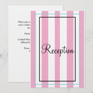 Invitation Monogramme argenté rayures rose blanc bleu Récepti
