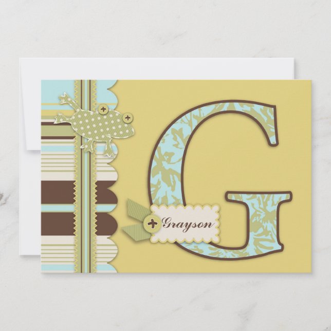 Invitation Monogramme avec grenouille et Baby shower d'impres (Devant)