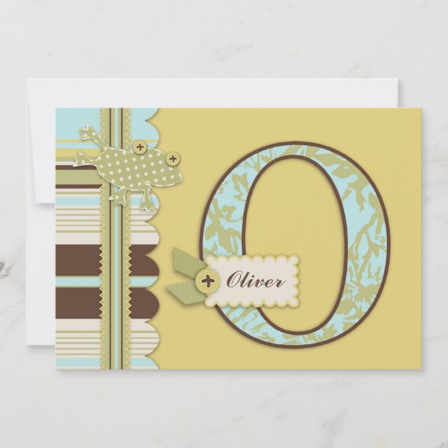 Invitation Monogramme avec grenouille et Baby shower d'impres (Devant)