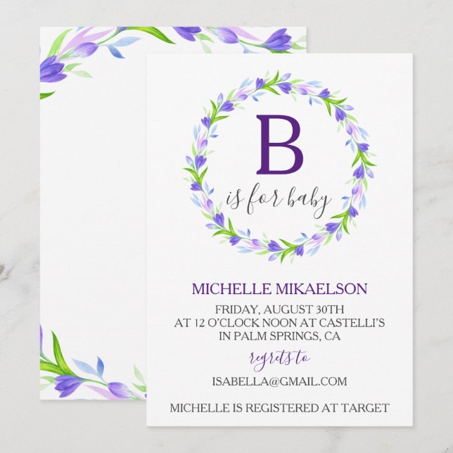 Invitation Monogramme B est pour le Baby shower (Devant / Derrière)