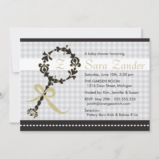 Invitation Monogramme Baby Rattle Shower (Devant)