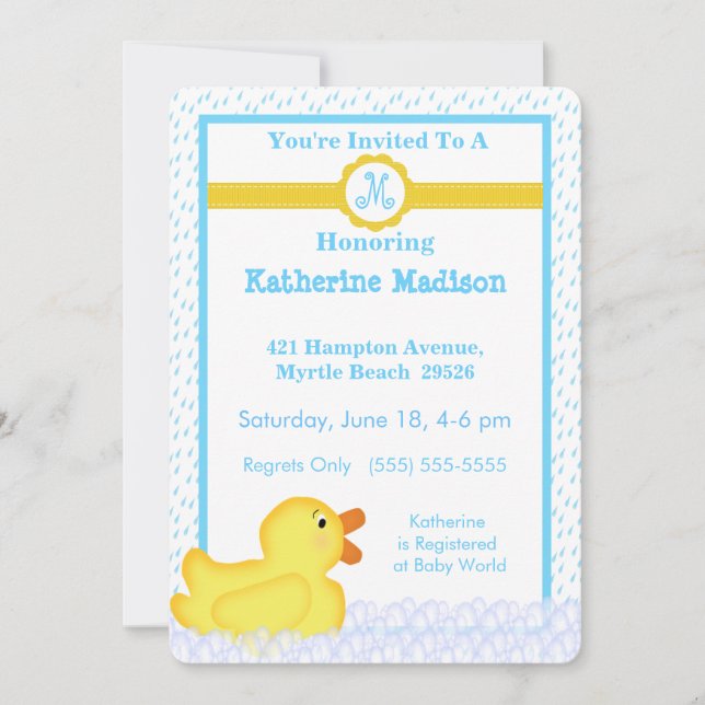 Invitation Monogramme Baby shower Ducky (Devant)