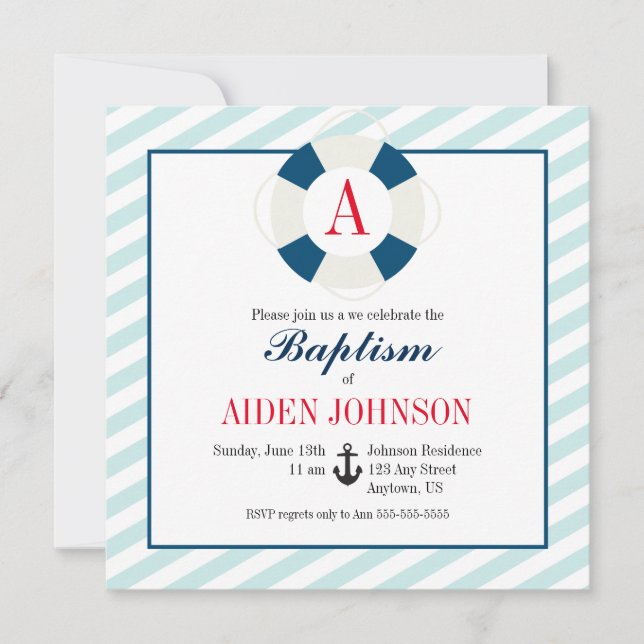 Invitation Monogramme Baptismal Nautique (Devant)