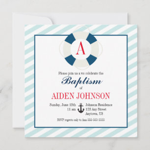 Invitation Monogramme Baptismal Nautique
