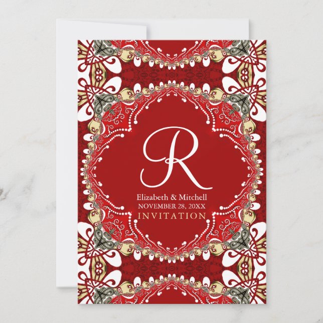 Invitation Monogramme Batik rouge Mariage 5X7 (Devant)