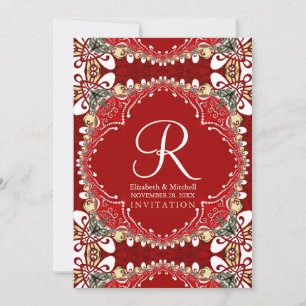 Invitation Monogramme Batik rouge Mariage 5X7