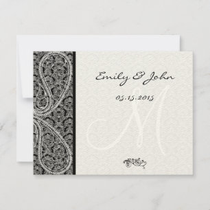 Invitation Monogramme Black Mariage damassé Numéro de tableau