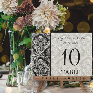 Invitation Monogramme Black Mariage damassé Numéro de tableau