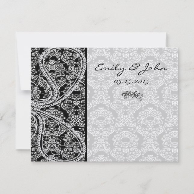 Invitation Monogramme Black Mariage damassé Numéro de tableau (Devant)
