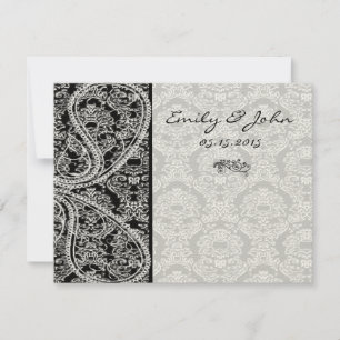 Invitation Monogramme Black Mariage damassé Numéro de tableau