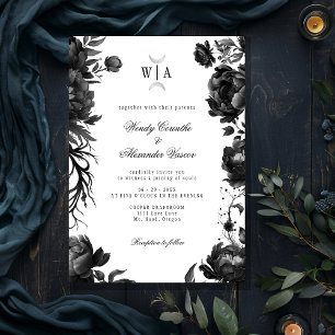 Invitation Monogramme blanc gothique classique Moon Crest Mar
