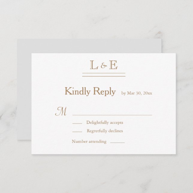 Invitation Monogramme Blanc Gris Or Ampersand Mariage RSVP (Devant / Derrière)