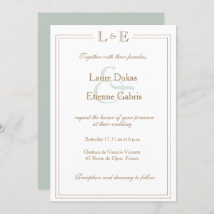 Invitation Monogramme Blanc Sage Or Ampersand Mariage moderne