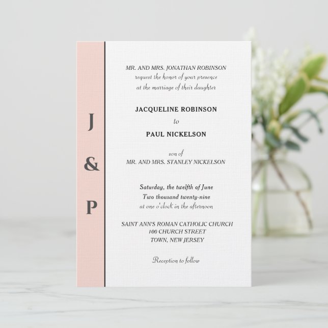 Invitation Monogramme blanc transparent minimaliste (Debout devant)