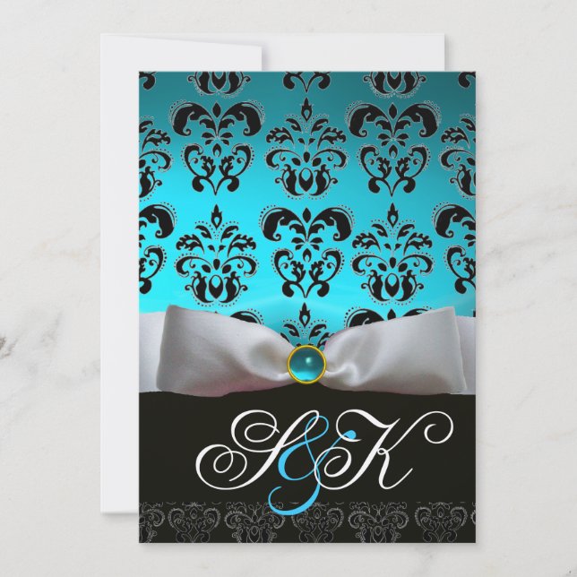 INVITATION MONOGRAMME BLEU BLEU BLEU BLEU RIBBON AQUA (Devant)