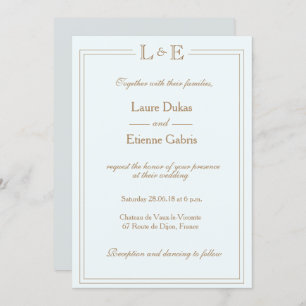 Invitation Monogramme bleu clair or gris moderne chic mariage