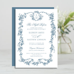 Invitation Monogramme Bleu Duisâtre Vintage La veille