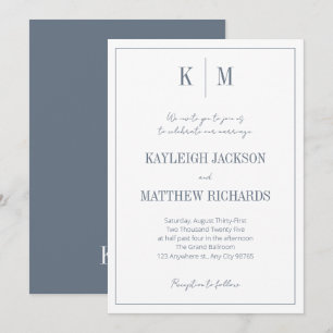 Invitation Monogramme bleu Dusty classique Mariage élégant