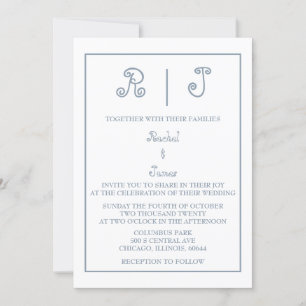 Invitation Monogramme bleu foncé Élégant Script Mariage minim