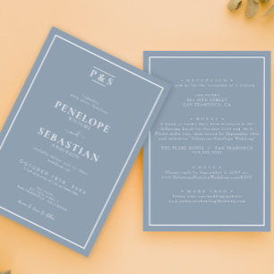 Invitation Monogramme bleu foncé tout en un Mariage
